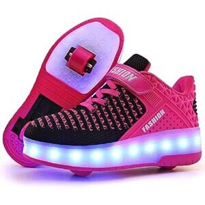 Girls 11.5 Pink Black Hook Loop Rechargeable Light Up Sport Shoes Missing Wheels